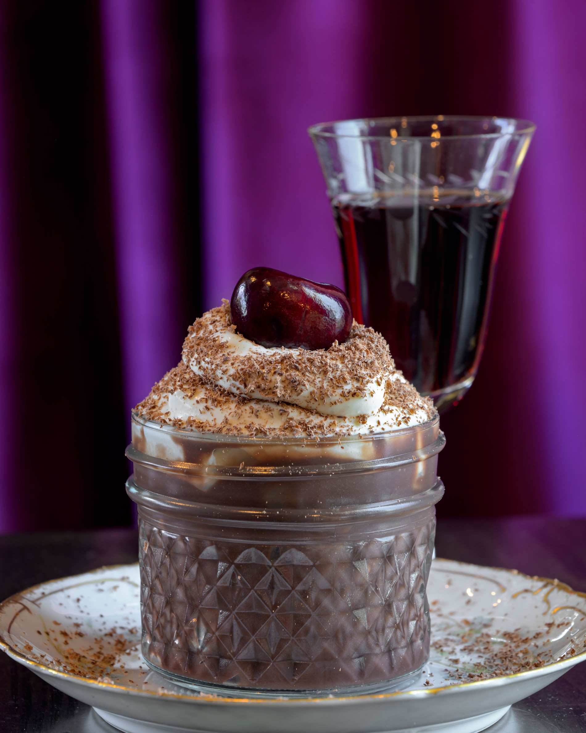 Chocolate Pots de Crème 
.
2 cups half & half
10 oz of 70% to 77% cacao chocolate
7 egg yolks
1/2 cup of white sugar
1 tsp pure vanilla
1 tbsp of Tawny Port or Mr. Black Cold Brew Coffee liquor
1/2 tsp kosher salt
.
Restaurant: Stylus Wine and Vinyl Bar
Photography by: @joelrinerphotography